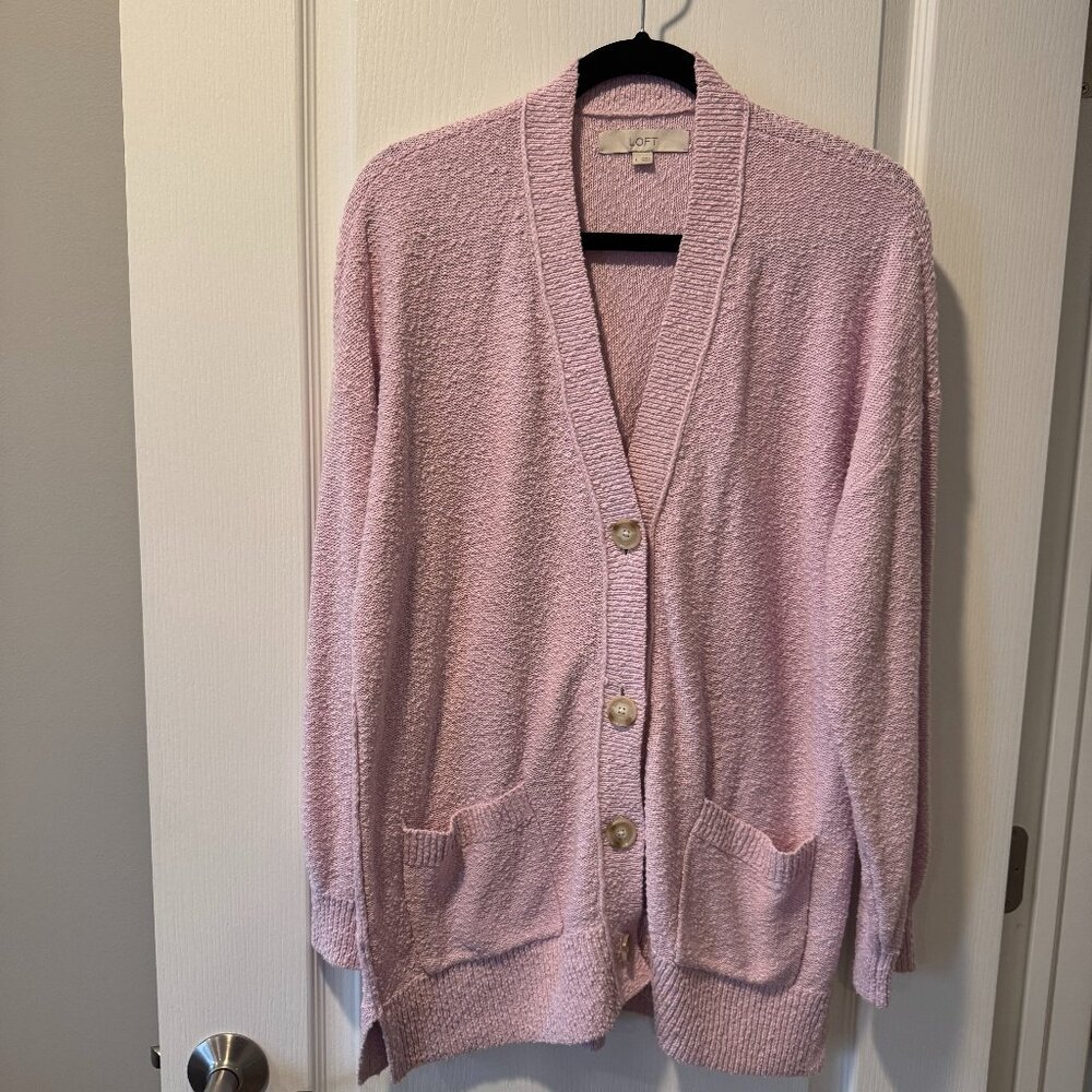 LOFT- Boucle Fabric- Pink- Cardigan- Size Large